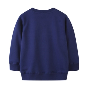 Navy blue kids crewneck sweatshirt in cotton knit shown from a full back view