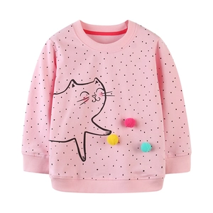 Sweat rose à pois pour fille avec motif chat de dessin animé et pompons colorés