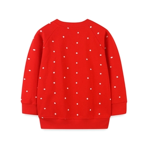 Sweat-shirt rouge à pois blancs pour filles avec col rond et finitions côtelées