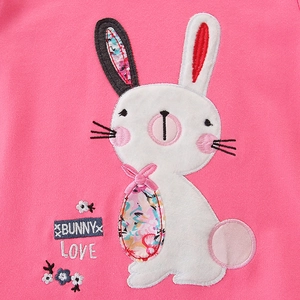 Pink girls sweatshirt with white bunny applique and floral embroidery details
