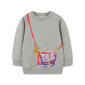 Sweat gris à manches longues pour filles avec imprimé sac coloré et poignets côtelés
