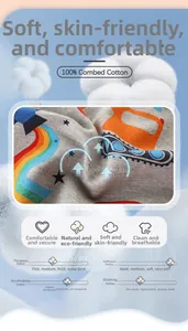 Detail of 100% combed cotton fabric with rainbow and cartoon prints for kids sweatshirts