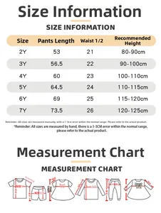 Detailed size guide for boys sports sweatpants including length and waist measurements