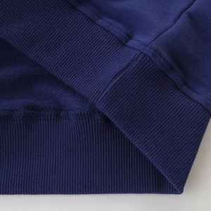 Dark blue girls sweatshirt featuring ribbed hem and soft French terry cotton texture