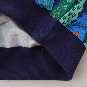 Boys navy sweatshirt with cartoon forest print and ribbed elastic cuffs in soft cotton