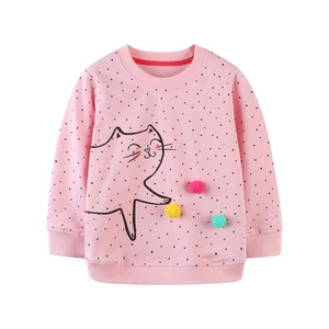 Sweat rose pour enfants à manches longues avec pois noirs et pompons colorés