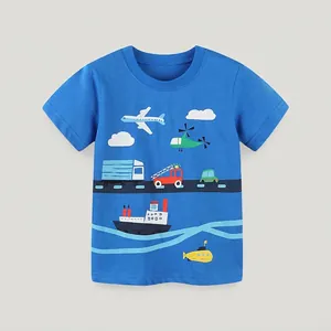 Boys Summer Cotton T-Shirt European Casual Style Cartoon Vehicle Print Short Sleeve Round Neck Top For Toddler Kids Clothing