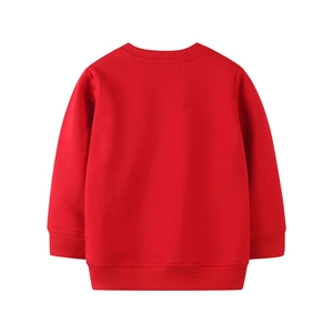 Classic red long-sleeve cotton sweatshirt for kids featuring ribbed crewneck and cuffs