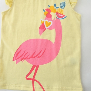 Completo estivo da bambina in cotone a maniche corte con fenicottero e frutta volant