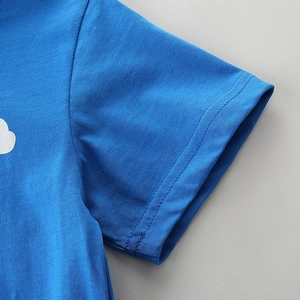 Blue cotton kids T-shirt featuring durable double-stitch sleeve details and soft knit fabric