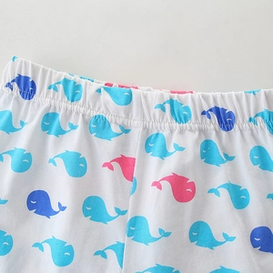 Girls cotton pajama set with cute whale print and elastic waistband detailing