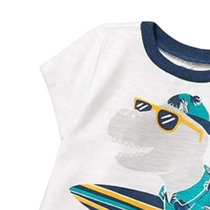 Kids short sleeve cotton set with cartoon dinosaur surfing print for summer beach style
