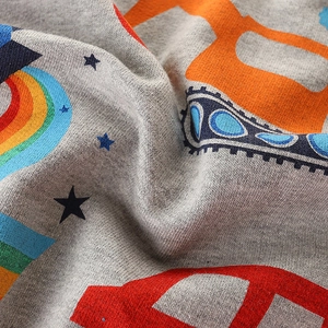 Boys grey cotton sweatshirt featuring colorful rainbow and vehicle cartoon prints