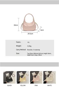 Detailed size specifications for the crescent PU leather shoulder bag in four colors