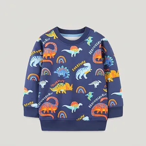 Boys Cotton Dinosaur Printed Long Sleeve Sweatshirt Crew Neck Cartoon Rainbow Pullover Top Casual Autumn Clothes For Kids