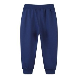 Navy blue boys' dinosaur sweatpants with elastic waist and ribbed cuffs for fall
