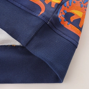 Kids long sleeve dinosaur sweatshirt in navy blue featuring high-quality ribbed cuffs