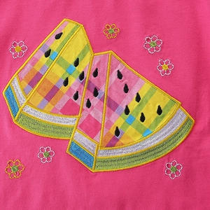 Girls pink cotton set with colorful watermelon embroidery and floral knit details