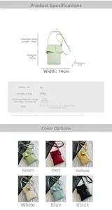 Spécifications de taille et choix de couleurs pour mini sacs seaux plissés en cuir PU