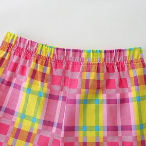 Girls' colorful plaid shorts with elastic waistband in pink, yellow and blue cotton knit
