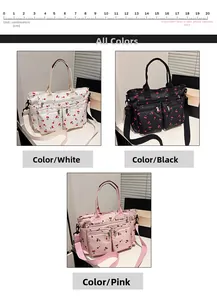 Trois couleurs de cabas en toile avec imprimés cerises, poches zippées et sangles