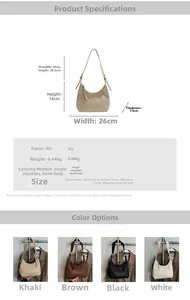 Detailed size specifications for a large capacity PU leather hobo bag with color options