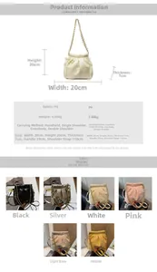 Detailed size chart for quilted PU leather chain bag showing dimensions and crossbody strap