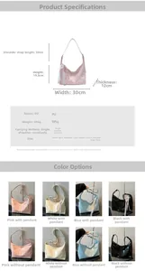 Detailed dimension guide and color options for the stylish PU crescent crossbody bag