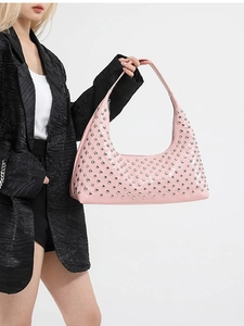 Retro Rivet Studded PU Leather Hobo Shoulder Bag For Women Large Capacity Fashion Stitching Dumpling Shape Handbag Daily