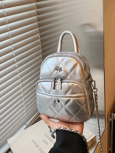 Women Mini Quilted Square Bag Fashion PU Leather Metal Flower Detail Chain Crossbody Shoulder Bag Small Handbag