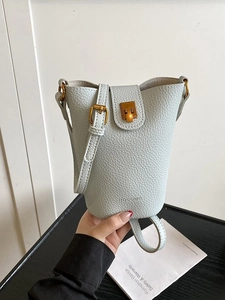 Fashion Litchi Grain PU Leather Bucket Bag For Women Chic Minimalist Small Crossbody Shoulder Bag With Metal Buckle Daily