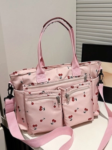 Sac Fourre-Tout En Tissu Oxford Minimaliste De Style Coréen Avec Imprimé Cerise Sac Bandoulière Grande Capacité Pour Femmes Étudiants