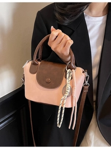 Women Contrast Color PU Leather Mini Square Bag Vintage French Style Top Handle Handbag With Detachable Shoulder Strap