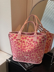 Women Leopard Print Canvas Tote Bag Large Capacity Casual Fashion Shoulder Handbag Commuting Shopping Bag