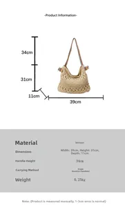 Size chart for woven tote bag with dimensions width 39cm height 31cm and handle height 34cm