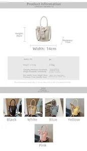 Detailed dimension guide for the PU bucket bag showing height, width, and strap length