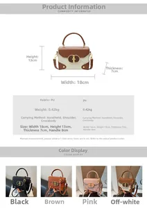 Detailed size specifications and material chart for the stylish vintage PU handbag