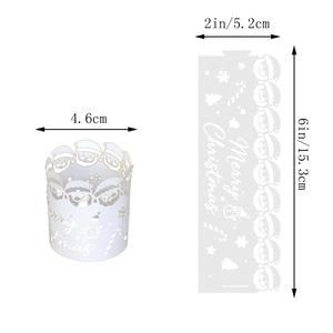 Detailed size chart for laser-cut Christmas napkin rings with snowflake and Santa motifs