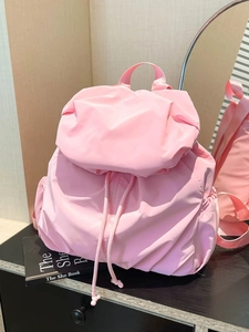 Women Lightweight Nylon Backpack Minimalist Drawstring Fashion School Bag Large Capacity Casual Flap Rucksack Travel Daypack