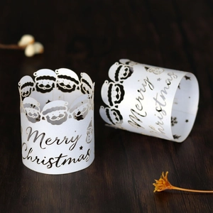Detailed laser-cut pearl white Christmas paper lantern sleeves with Santa Claus and stars