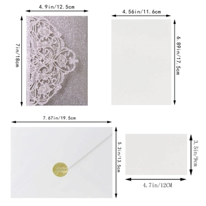3D rose wedding invitation set with glitter laser cut cover envelope and inner card