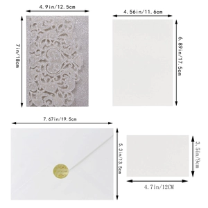 Silver glitter laser-cut floral wedding invitation set with envelopes and seals