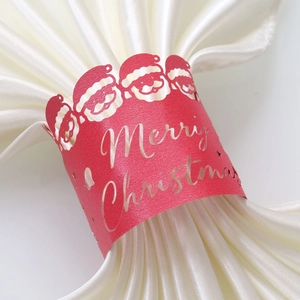 Ronds de serviette Père Noël en papier rouge Merry Christmas pour décoration de table