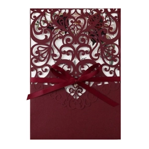 Elegant Laser Cut Wedding Invitations Hollow Out Pearlescent Paper Ribbon Bow Engagement Party Invite Cards European Style