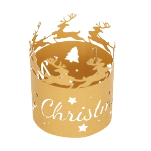 Christmas hollow reindeer paper candle shade in golden laser-cut festive design