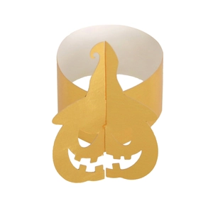 Detail of Halloween pumpkin napkin ring with wizard hat design for festive table settings