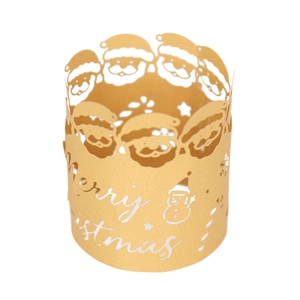 Detailed laser-cut golden paper Merry Christmas candle wrap with festive patterns