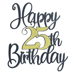 Glitzernder Tortenstecker in Schwarz und Gold zum 25. Geburtstag Dekoration