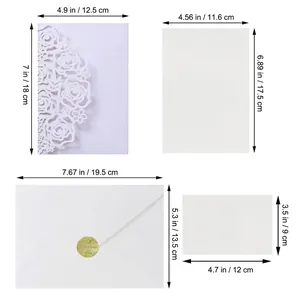 European laser-cut wedding invitation set with dimensions for cover, insert and envelope