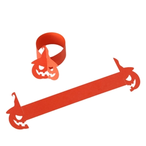 Orange Halloween pumpkin paper napkin rings with cutout Jack-o'-lantern and wizard hat design